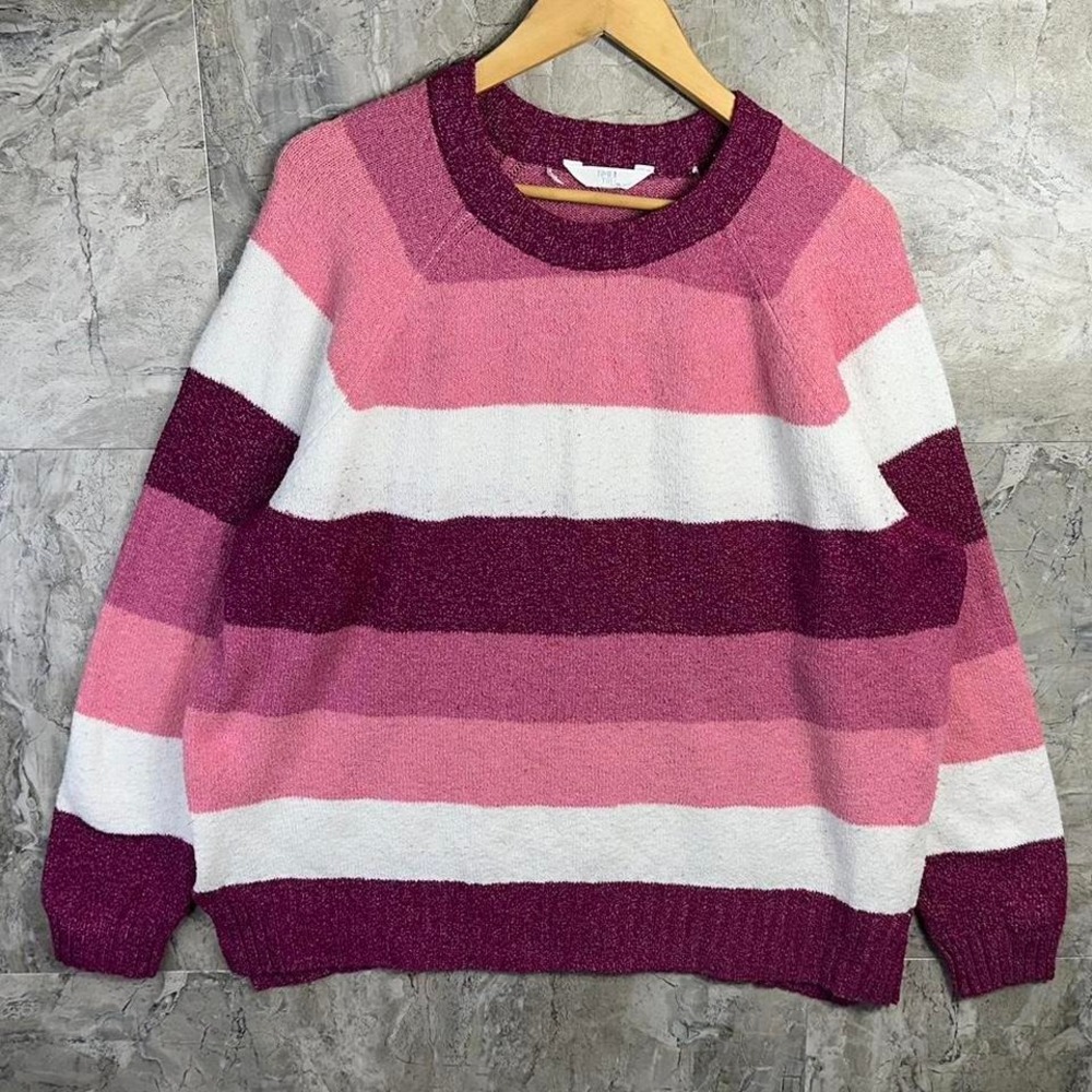 Pink and white striped sweater Woman's Large great quality, no tag  #striped